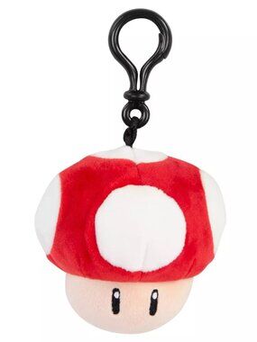 SUPER MARIO Club Mocchi Mushroom Plush Clip-On Keychain NEW